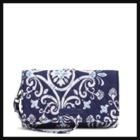 Vera Bradley RFID Smartphone Wristlet Steel Blue Medallion Wallet Organizer NWT - Picture 1 of 4